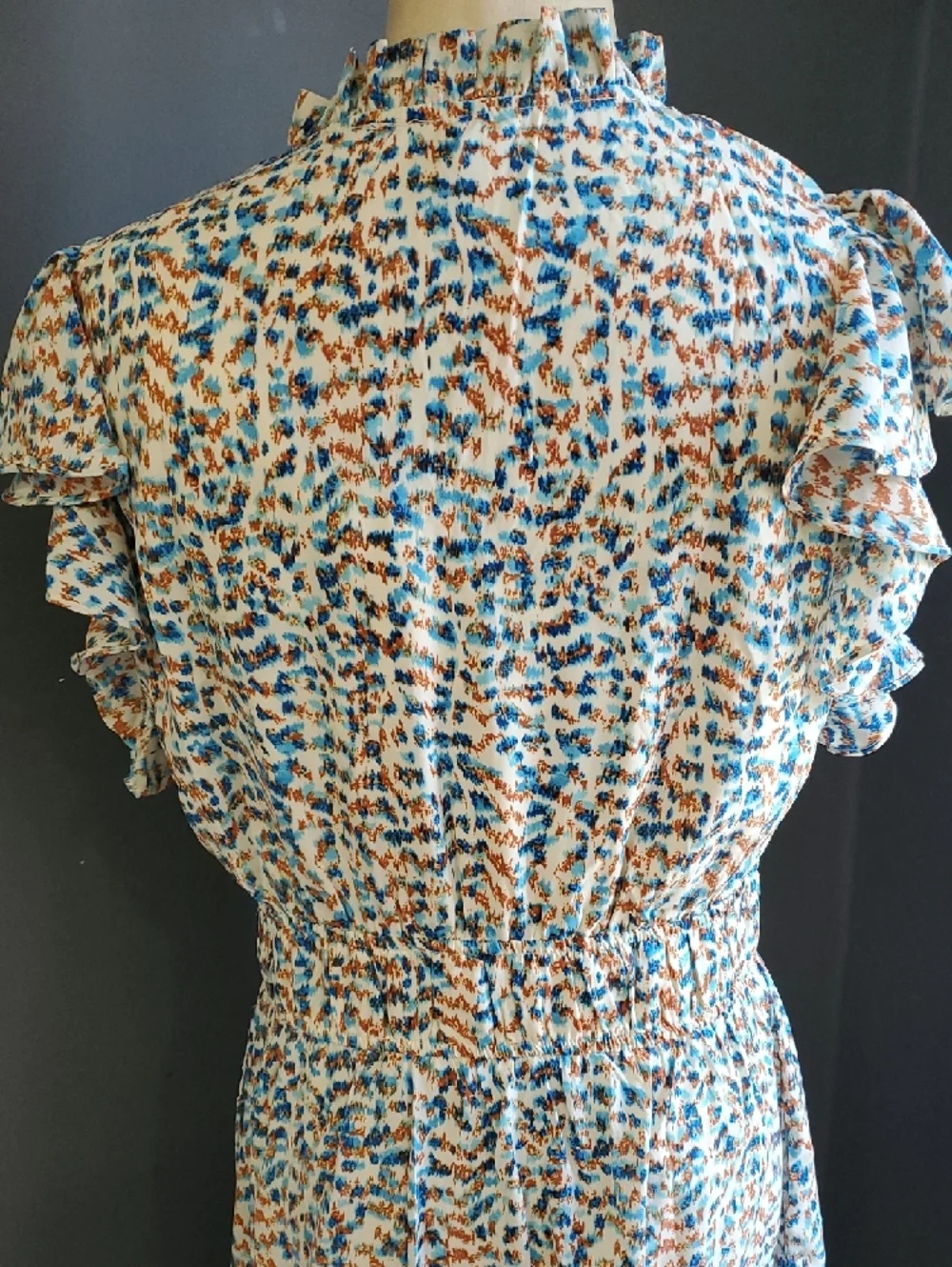 Glamour Blue and Cream Ruffle Sleeve Maxi Dress - Picture 7 of 13